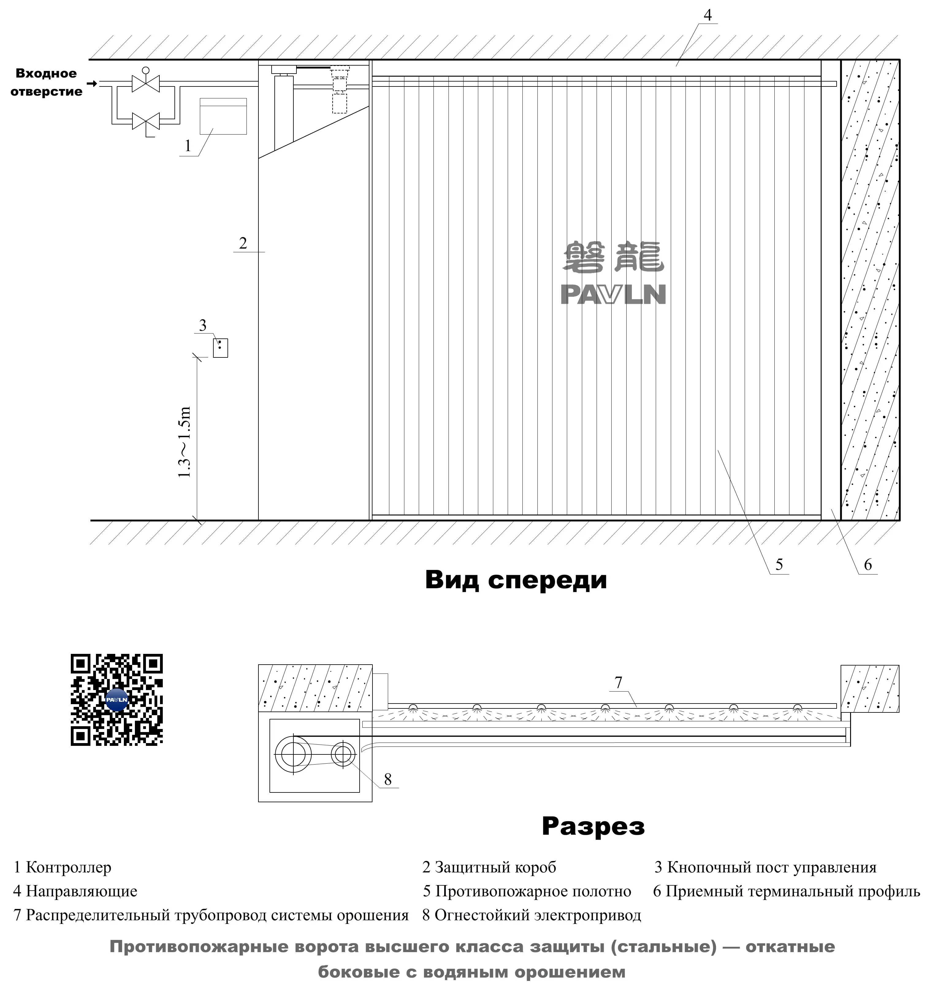 Противопожарные ворота высшего класса защиты (стальные) — откатные боковые с водяным орошением