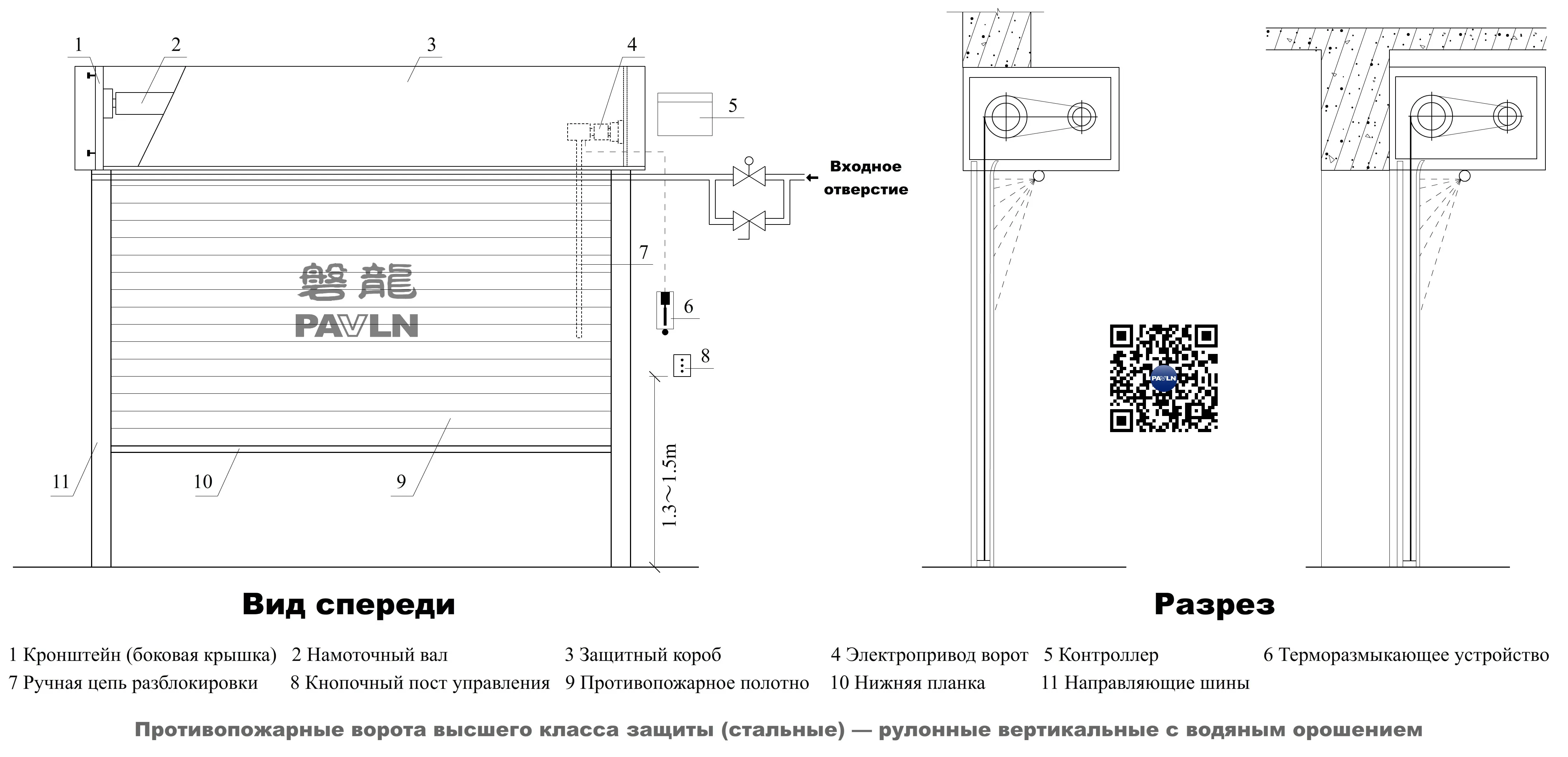 Противопожарные ворота высшего класса защиты (стальные) — рулонные вертикальные с водяным орошением