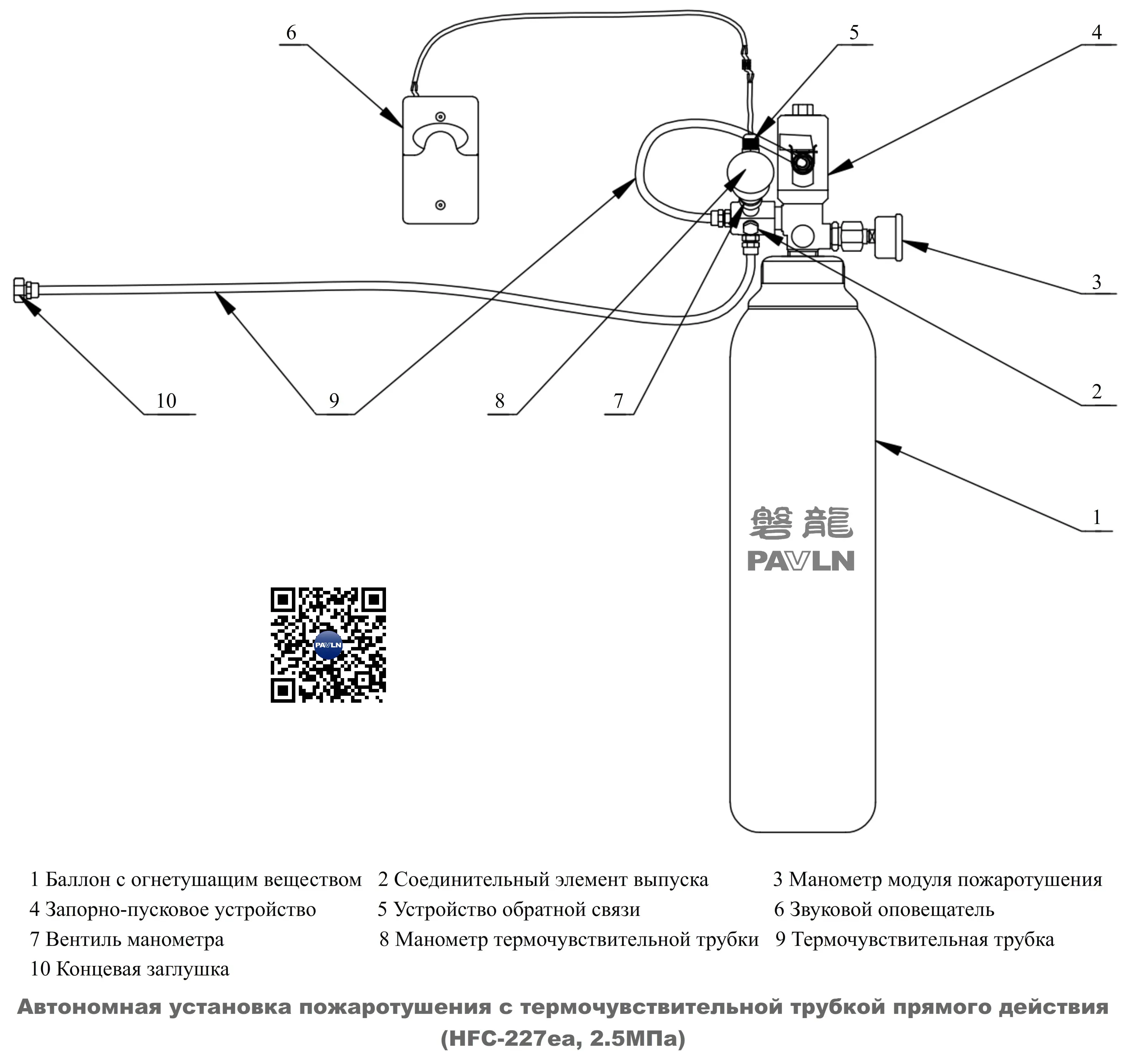Автономная установка пожаротушения с термочувствительной трубкой прямого действия (HFC-227ea, 2.5 МПа)